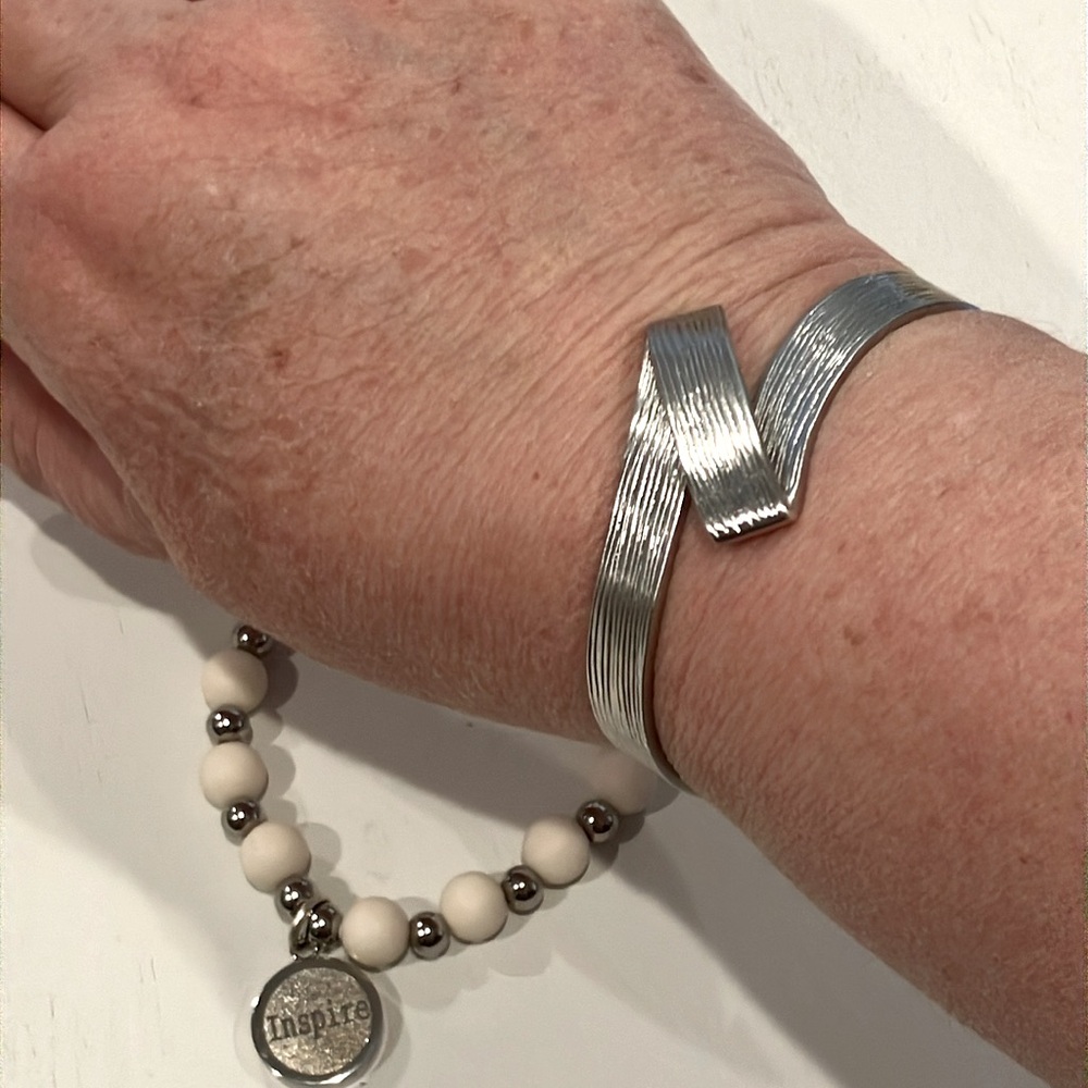 Rustic Cuff | Silver & White Bracelet Set - Picture 4 of 5